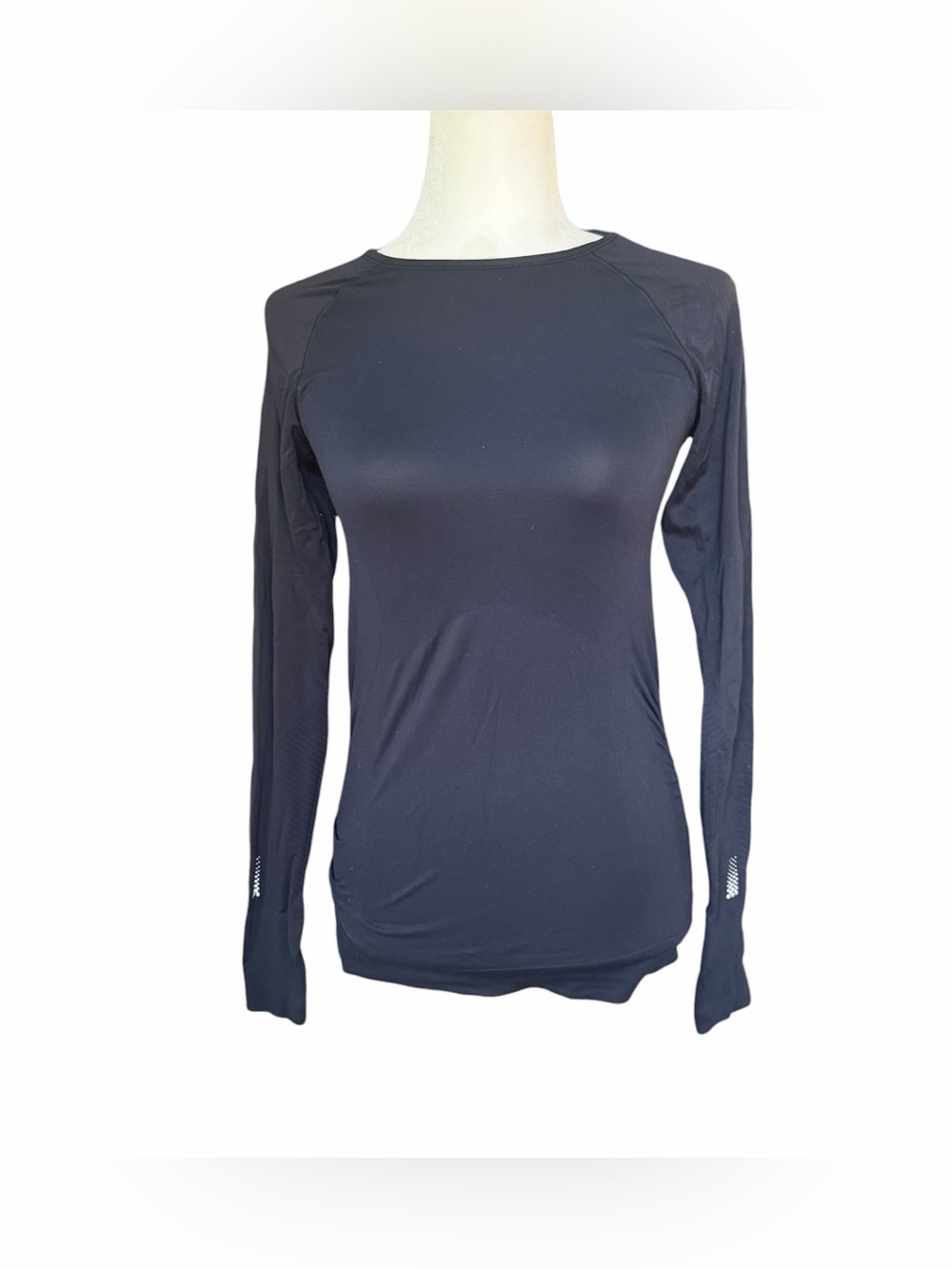 Athleta Black Long Sleeve Running Top Size‎ Small Zip Pocket Ruching Activewear